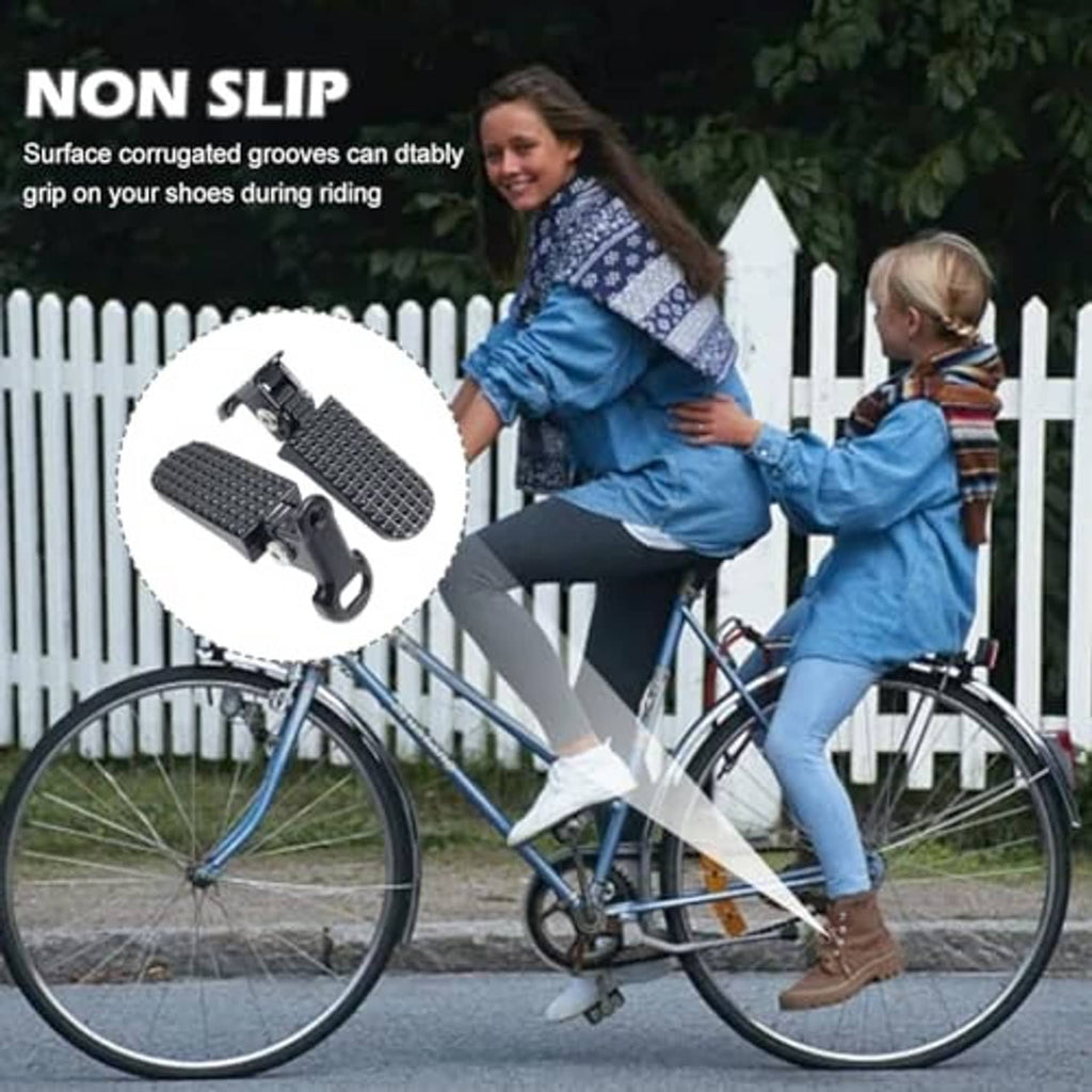 Pair of non-slip mini bike foot pegs with diamond-pattern grips and metal bracket