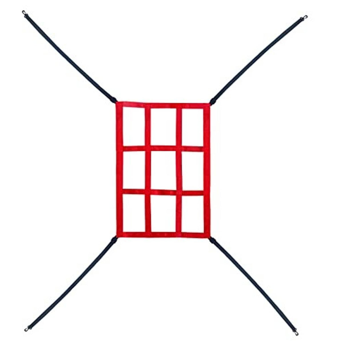 Strike zone target net with red-and-white grid center and four black support poles