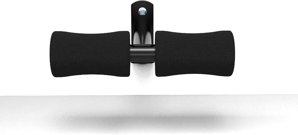 Set of black foam foot pads on a wall-mounted sit-up bar with metal bracket.