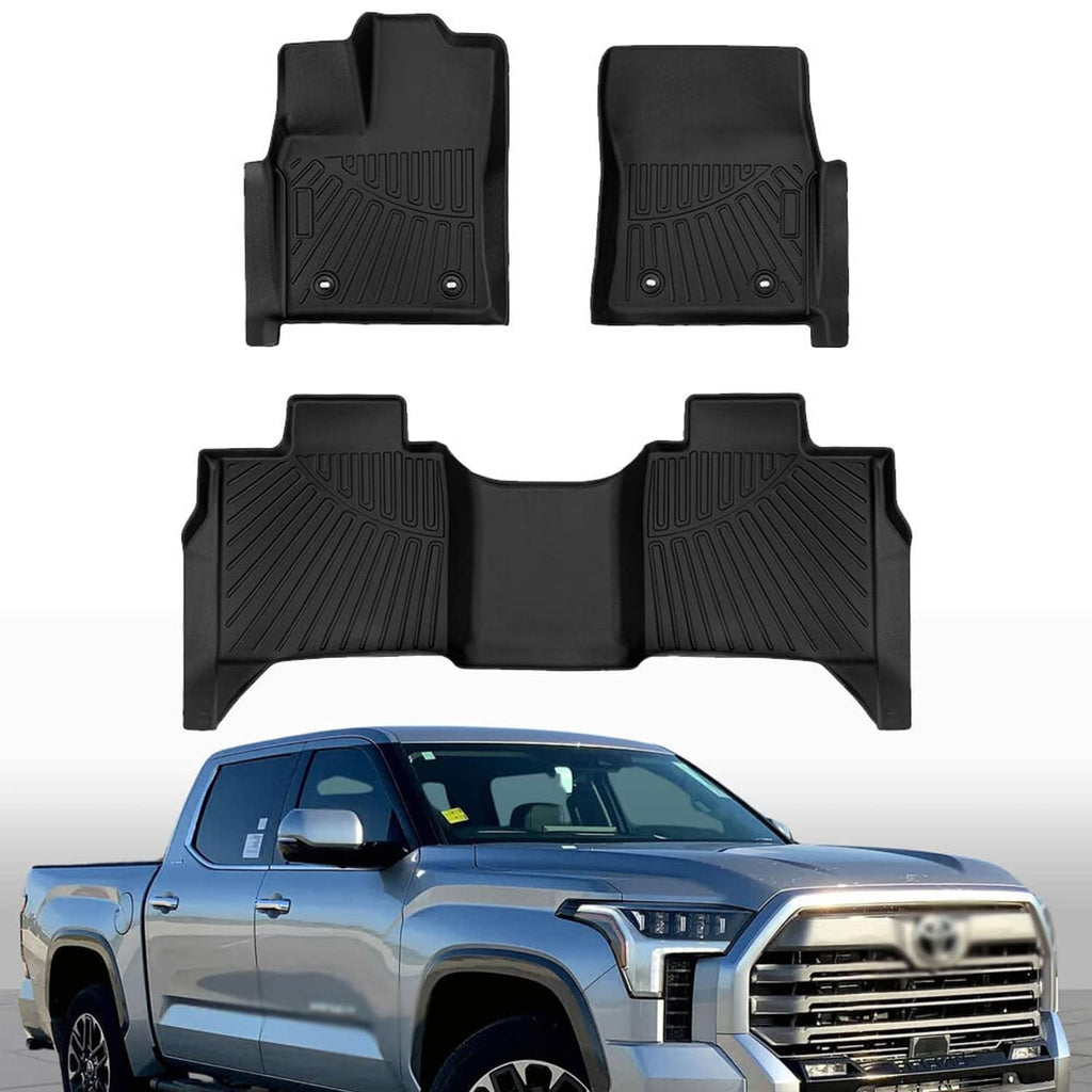 Black molded TPE floor mats set with raised channels and anchor grips