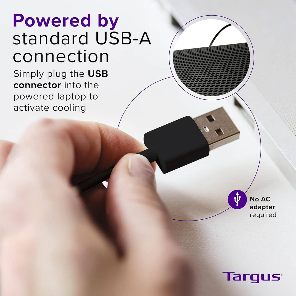 USB-A powered laptop cooling mat: USB plug inserted into the device.