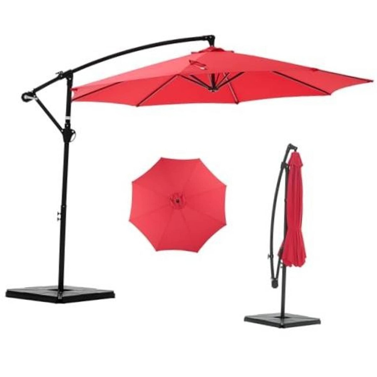 Bright red 10ft patio cantilever umbrella with black offset pole and square base