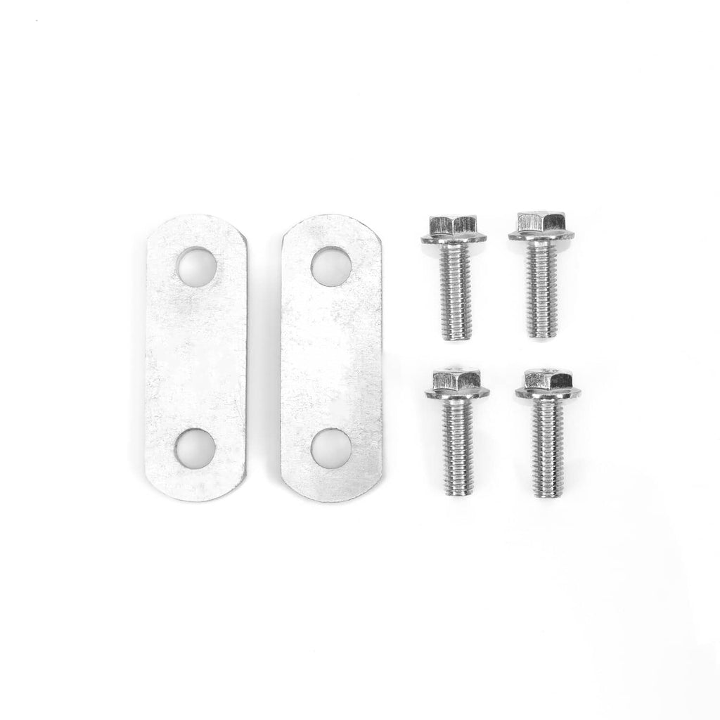 Two light brackets with two black bolts and two silver screws for installation