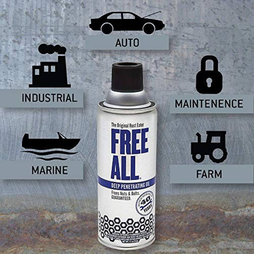 Deep penetrating oil aerosol can with front label and hex-pattern design