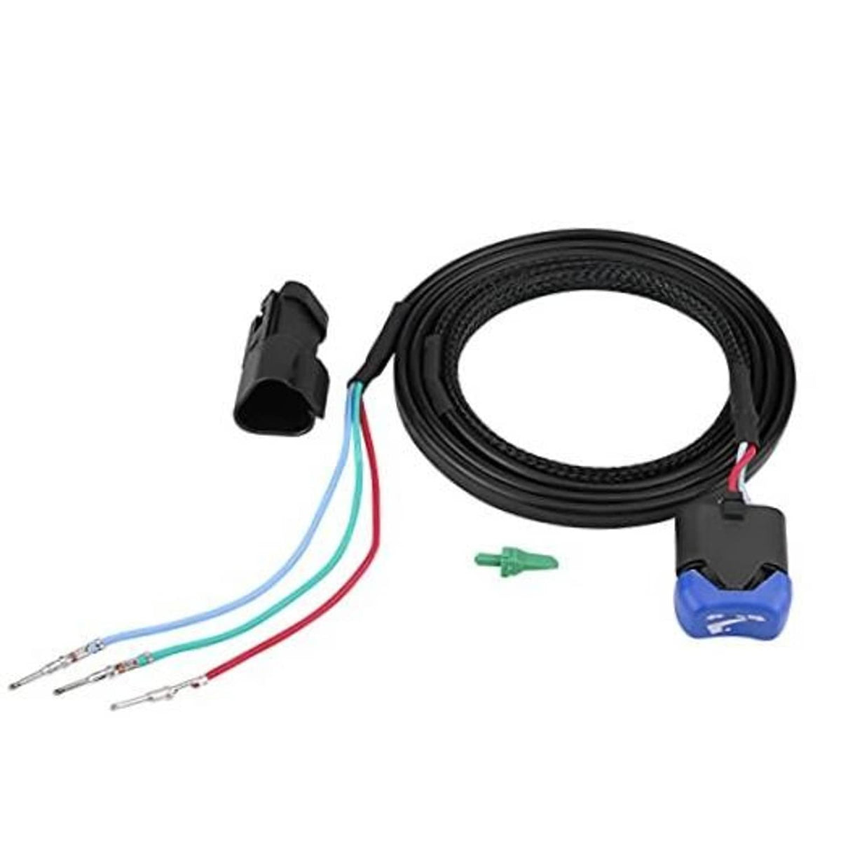 Power trim tilt switch wire harness kit with black cable, blue switch, multiwire leads