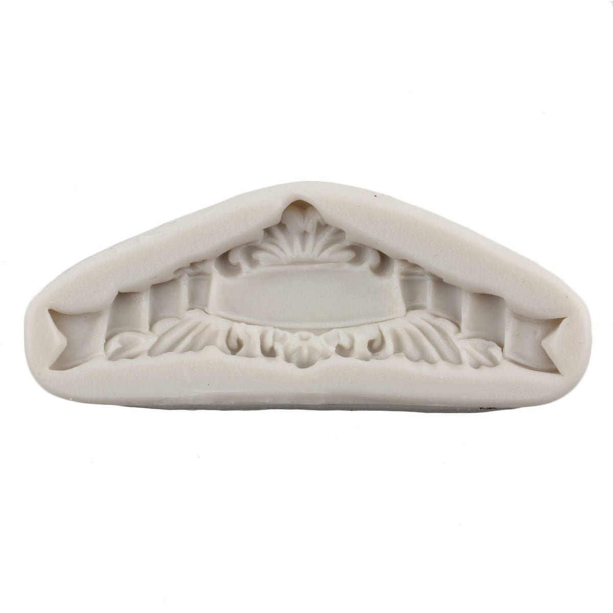 Triangular baroque lace silicone mold with framed floral scrollwork detail