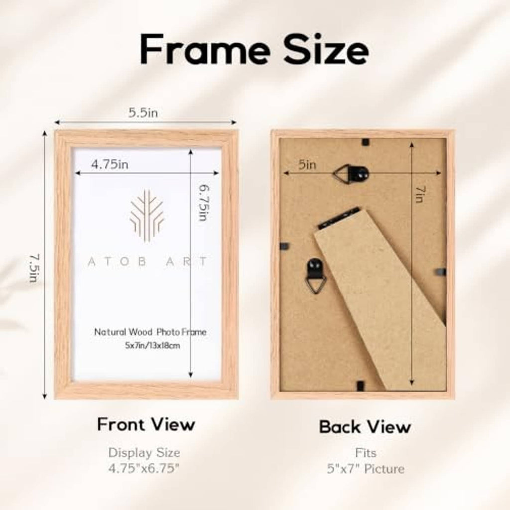 Natural oak 5x7 photo frame front and back with mounting hardware and backing