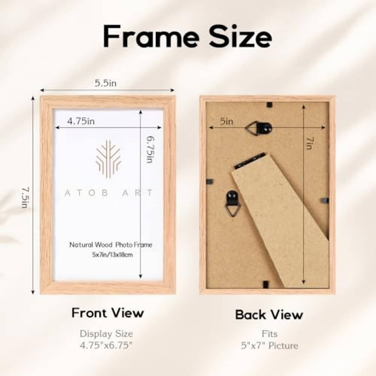 Natural oak 5x7 photo frame front and back with mounting hardware and backing