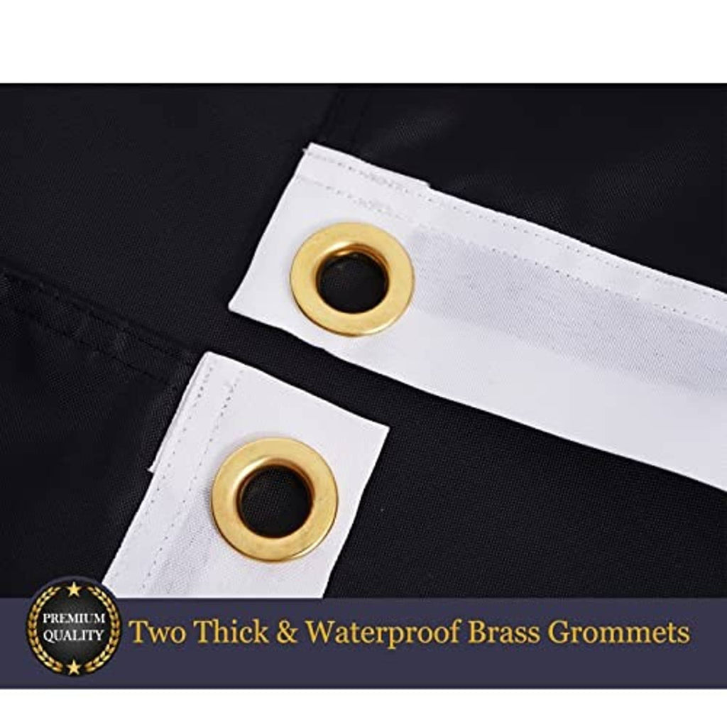 POW/MIA outdoor flag corner with two brass grommets and reinforced hem on black fabric