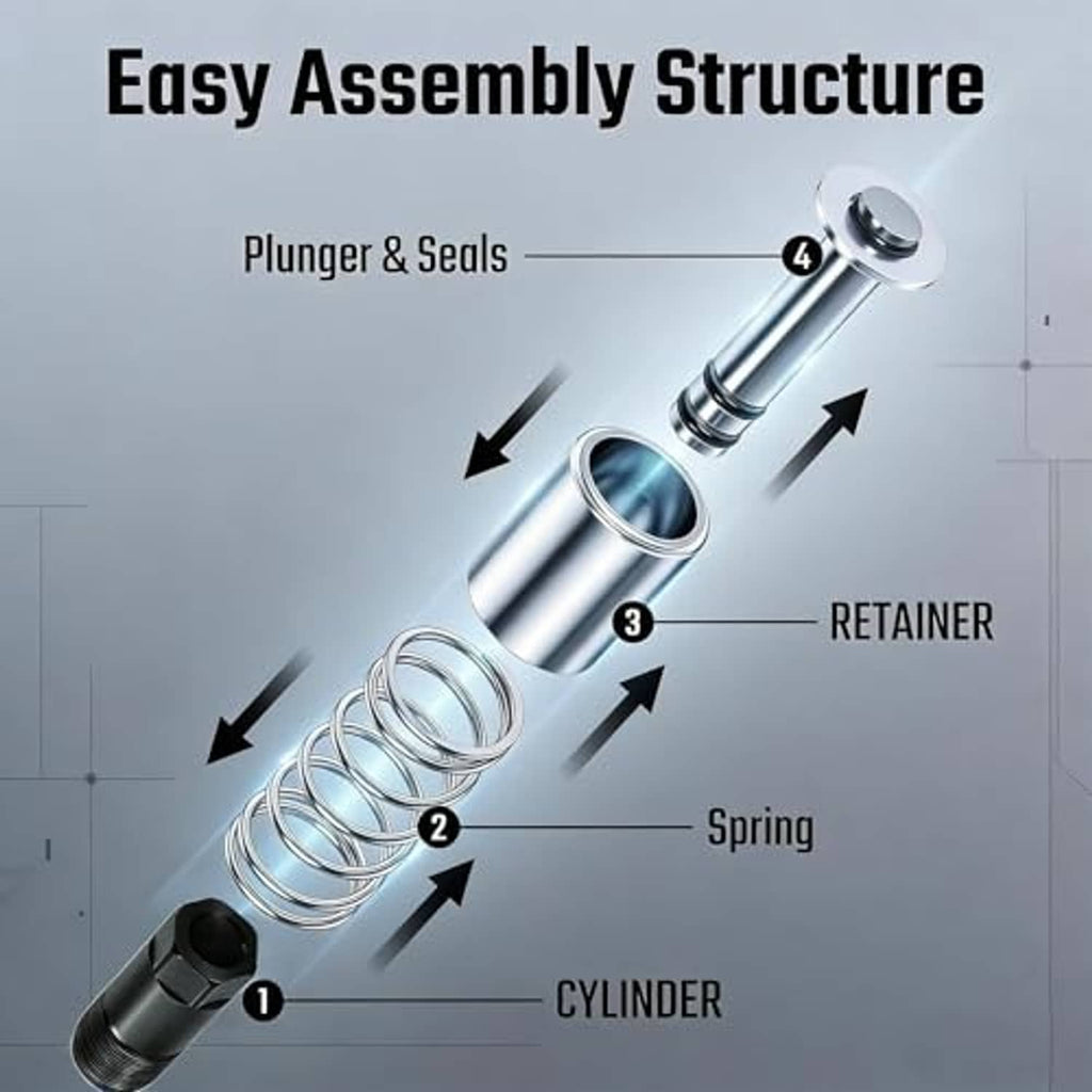 Exploded view of cylinder, plunger, spring, and retainer parts for jack repair