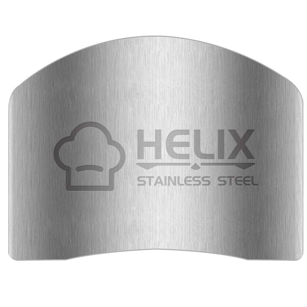 Stainless steel curved finger guard with HELIX stainless steel logo