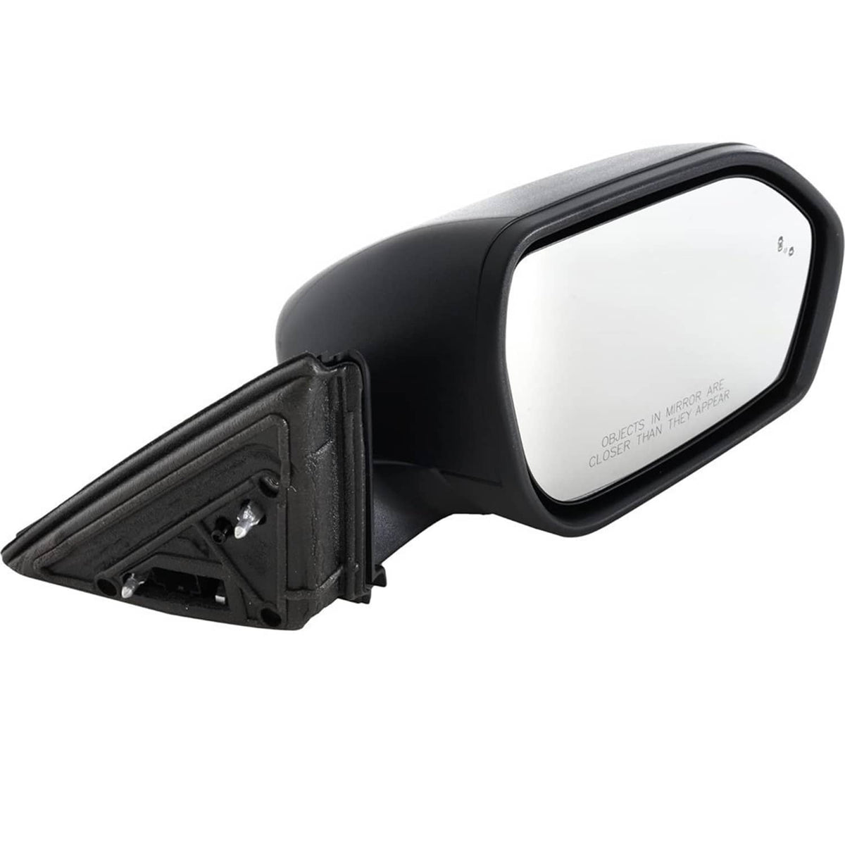 Side mirror assembly with black housing and clear mirror glass