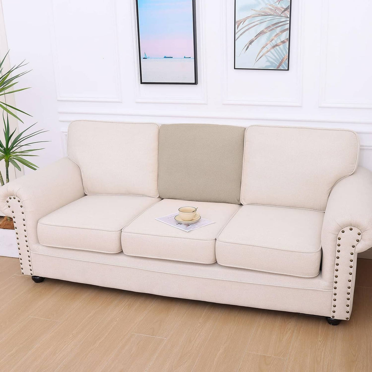 Taupe couch cushion cover set for sofa backrest and seat cushions
