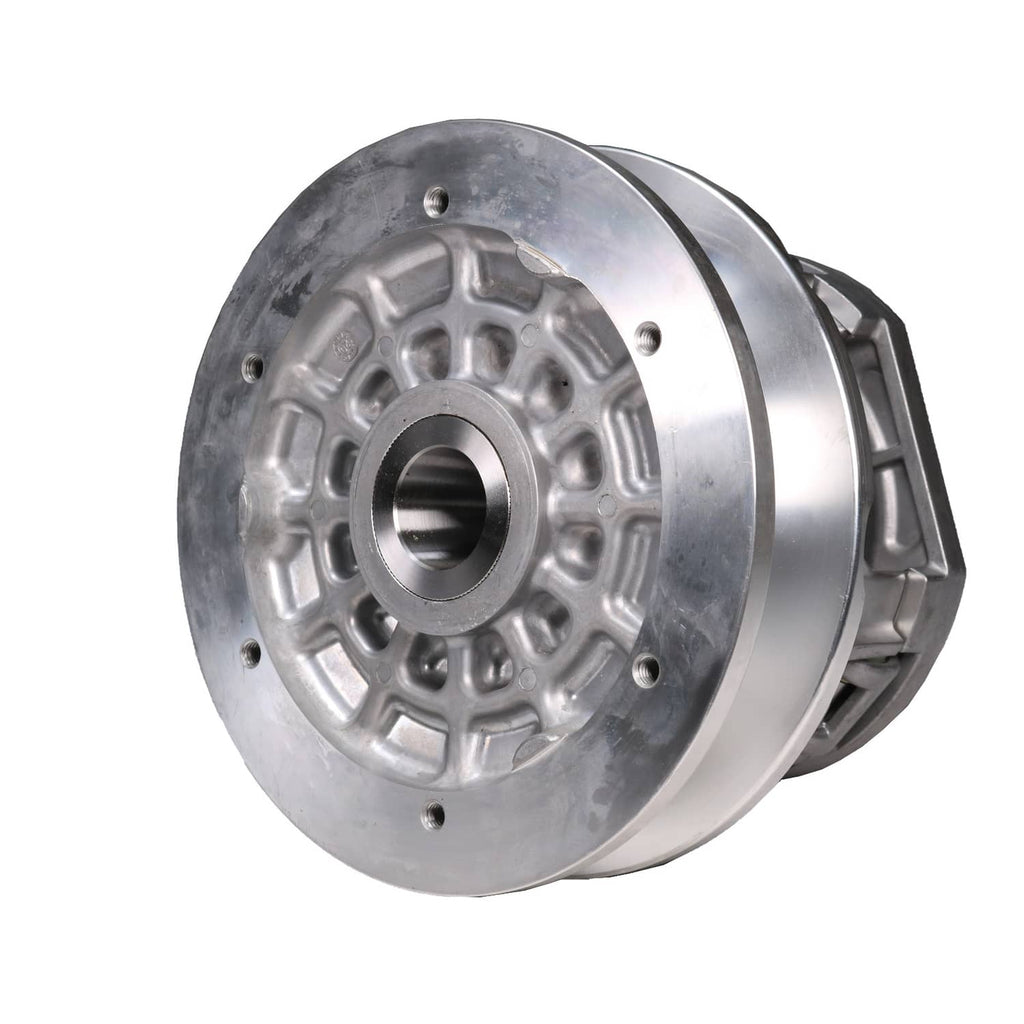 Primary drive clutch outer plate with central bearing bore and side brackets
