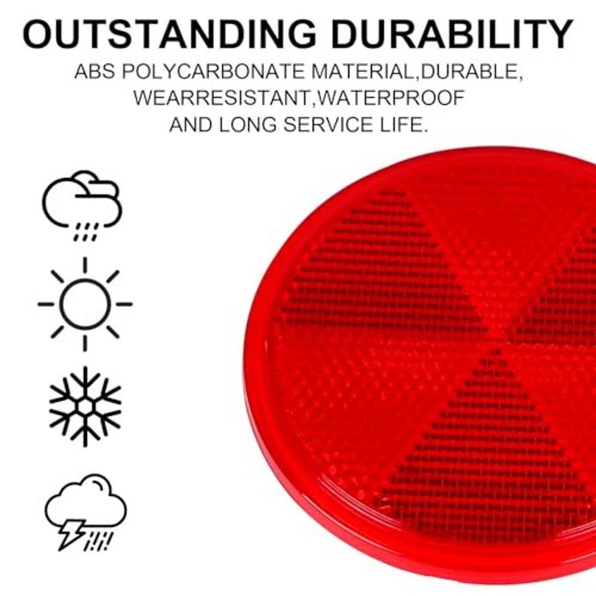 Red round reflector with textured lens surface for durable, weather-resistant use