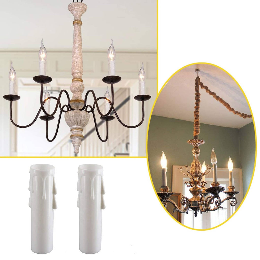 White E12 chandelier candle sleeve covers with ribbed sides for socket ends