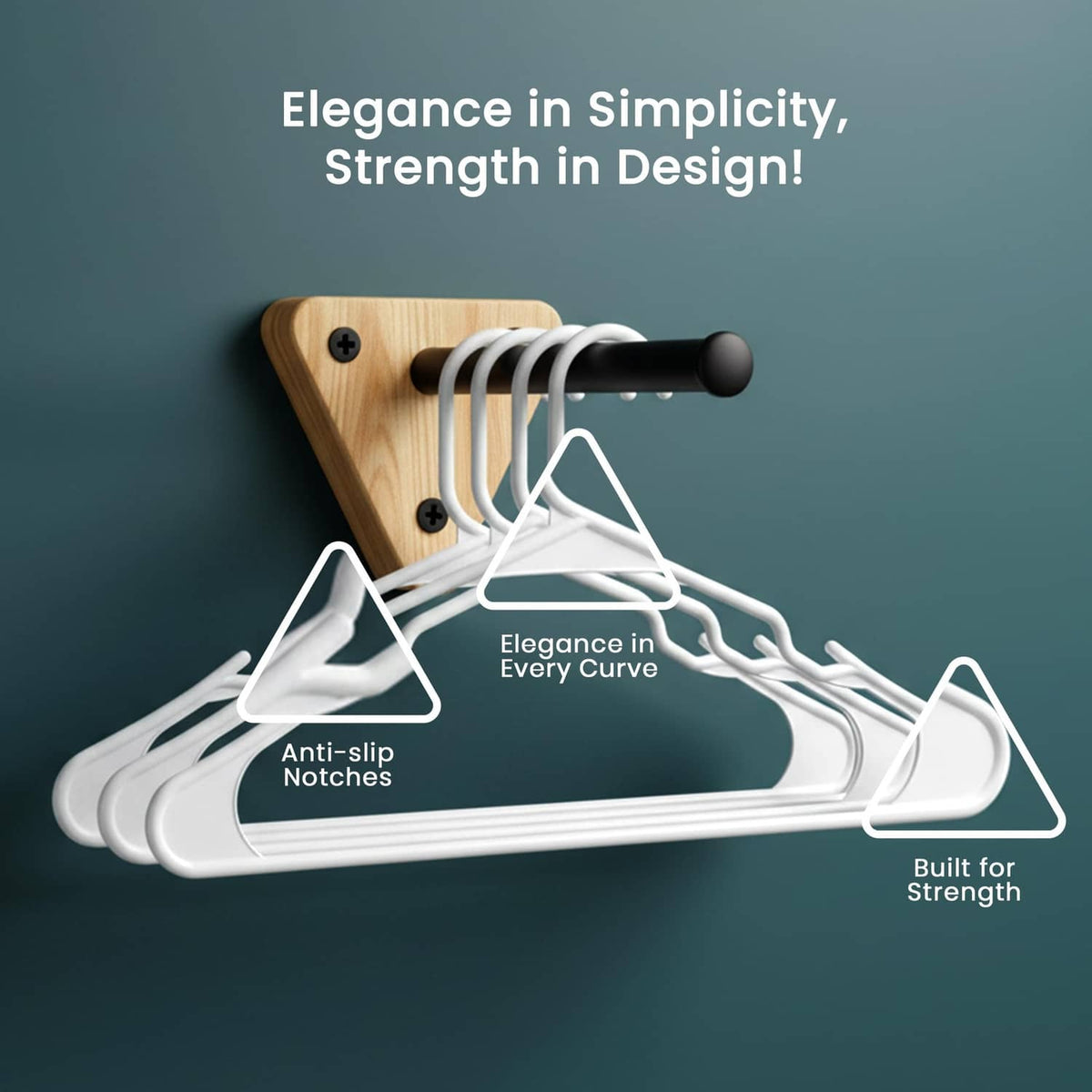 White plastic clothes hangers stacked together with curved anti-slip design