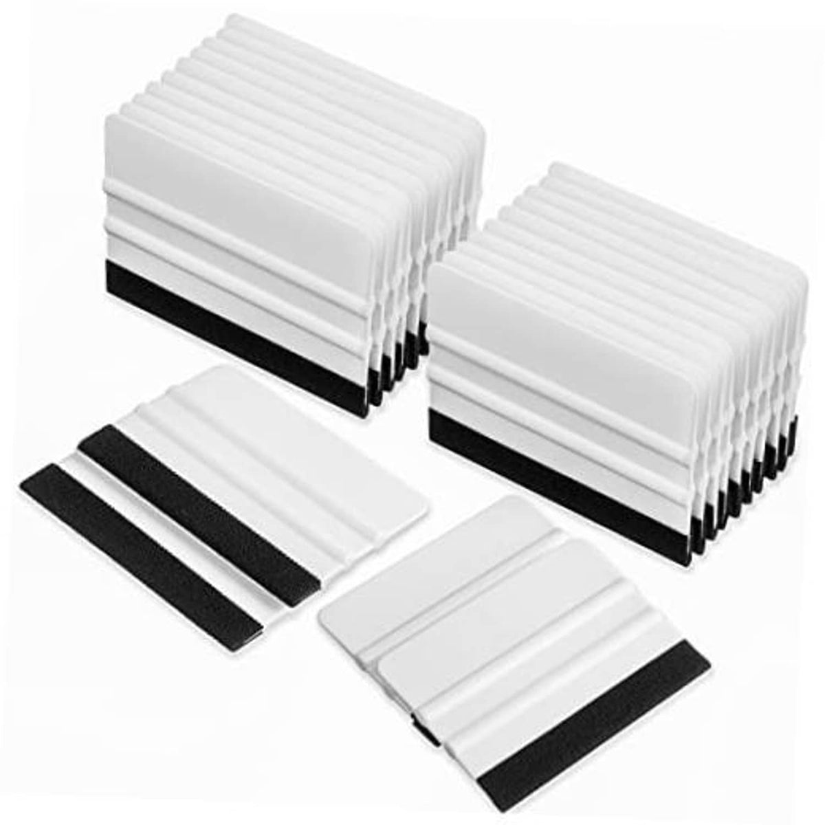 Vinyl decal squeegee set, white plastic blades with black felt edges, multiple pieces