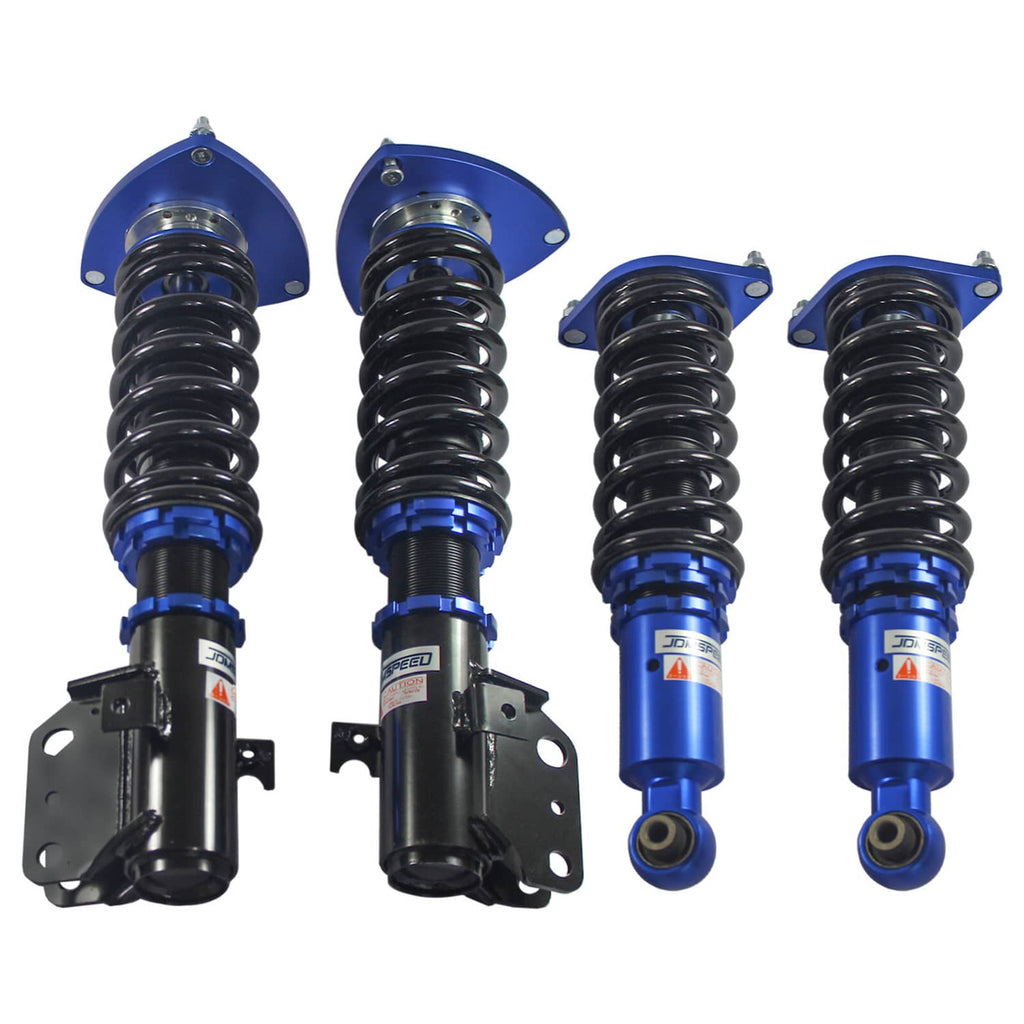 Blue and black coilover suspension struts set with springs and mounting brackets