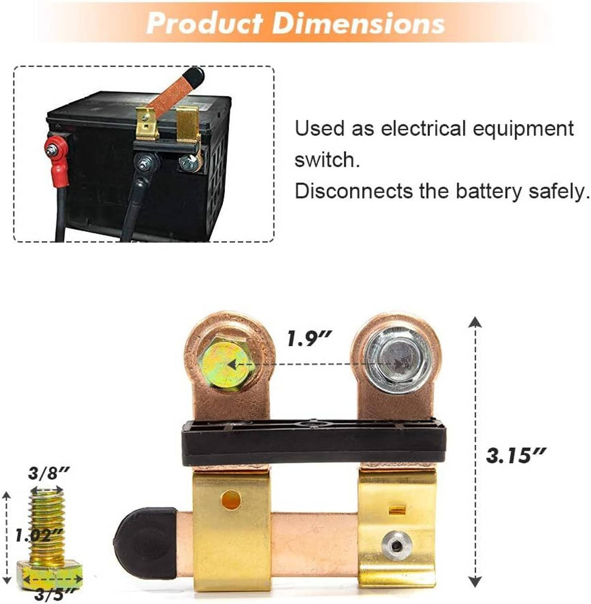 Battery disconnect switch shown with mounted terminals and blade cutoff body