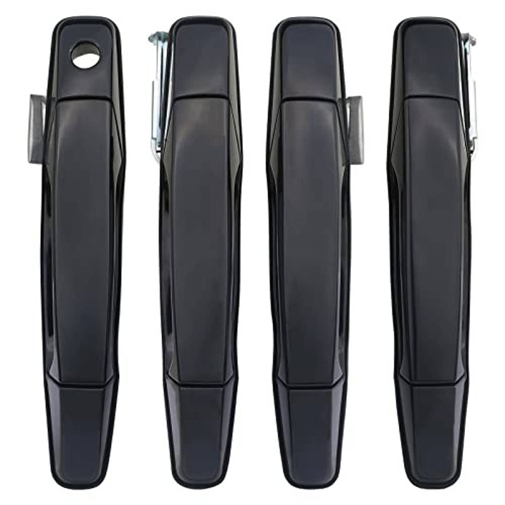 Black exterior door handle set, four individual handles with keyhole openings