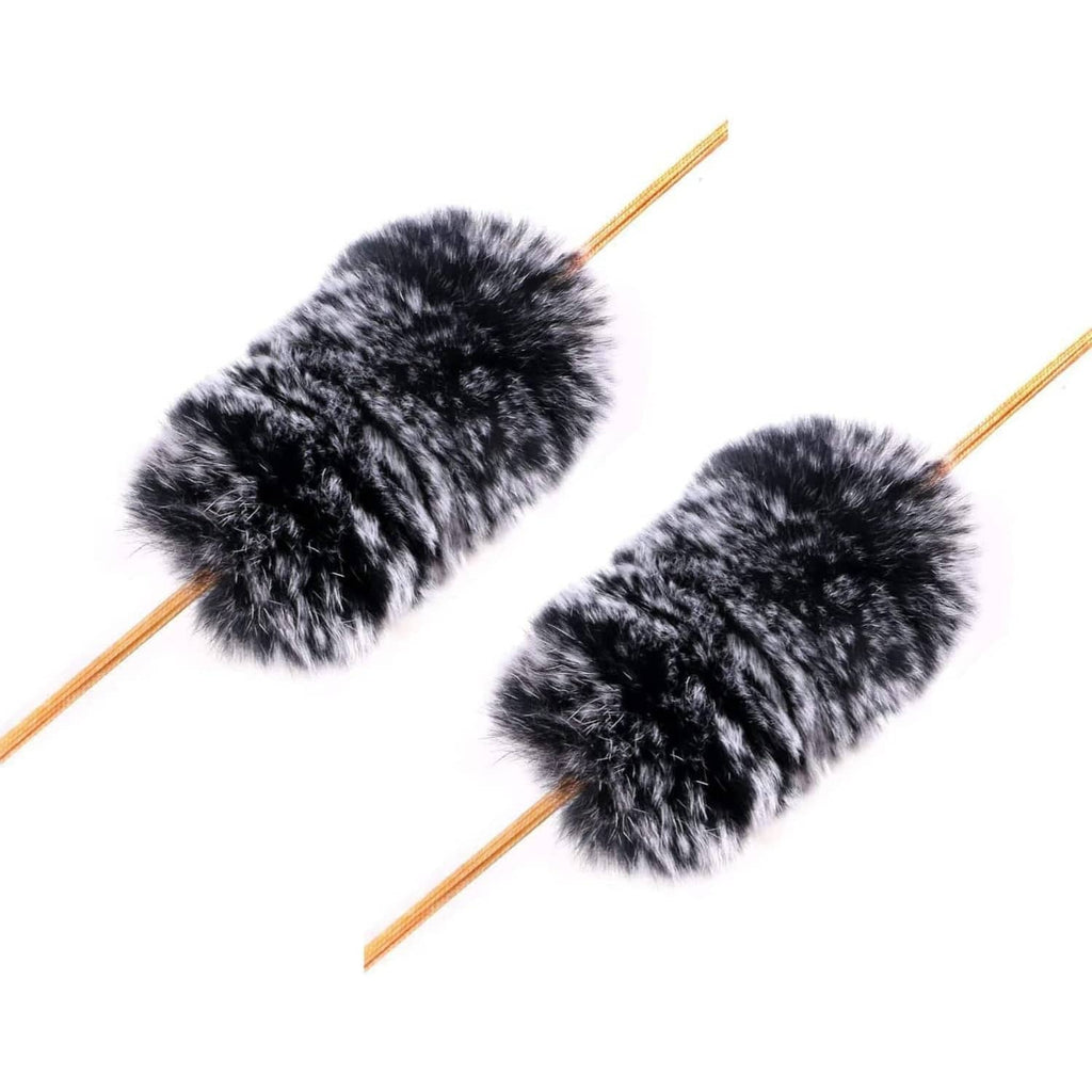 Pair of fuzzy dark fur bow string silencers with sleeve inserts for damping