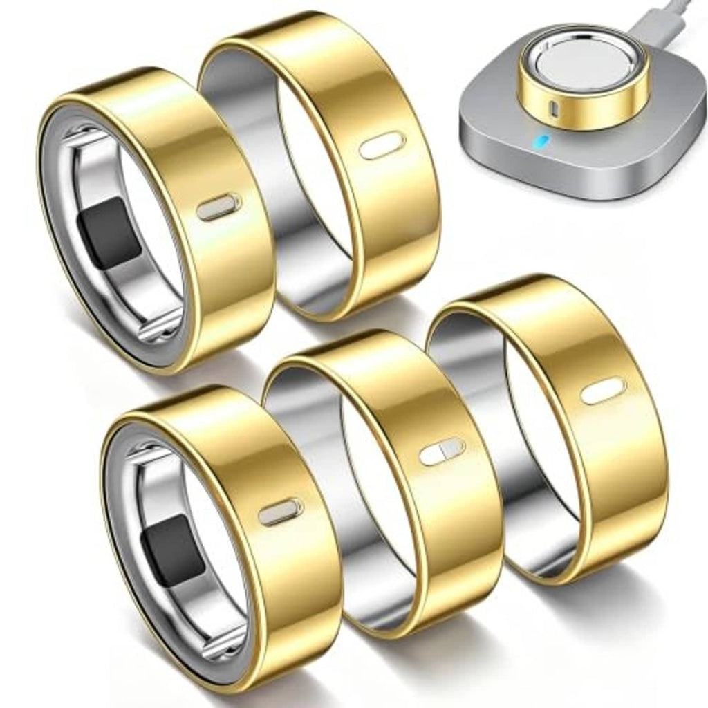 Gold TPU Oura ring protector cover set, multiple slim bands with inner silver lining