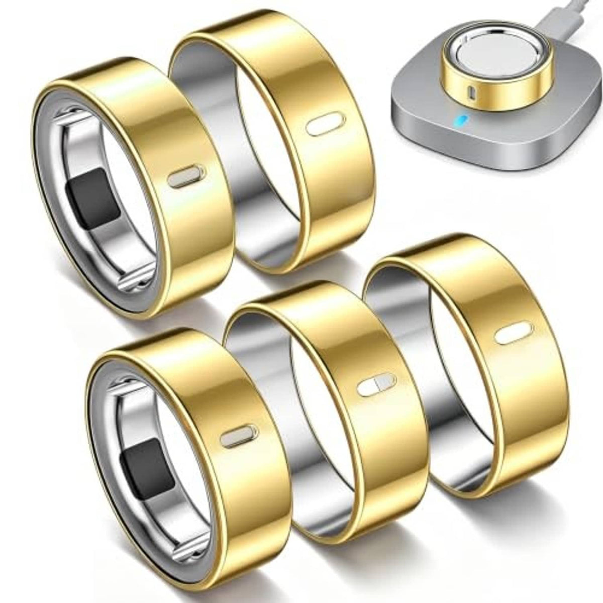 Gold TPU Oura ring protector cover set, multiple slim bands with inner silver lining