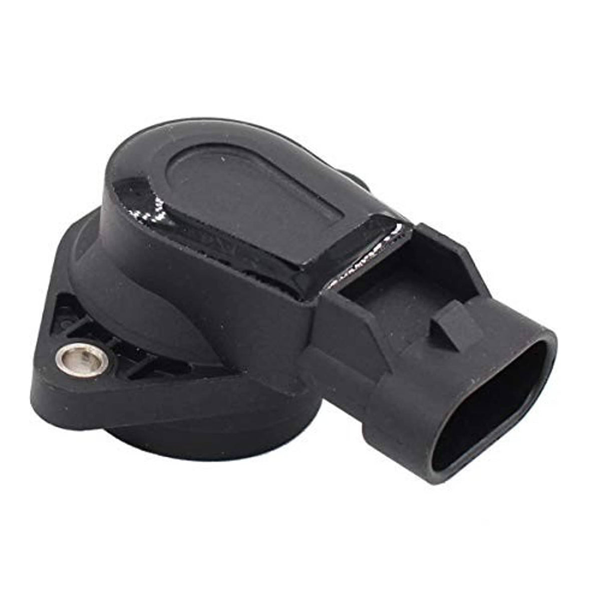 Throttle position sensor TPS, angled view of black housing and electrical port