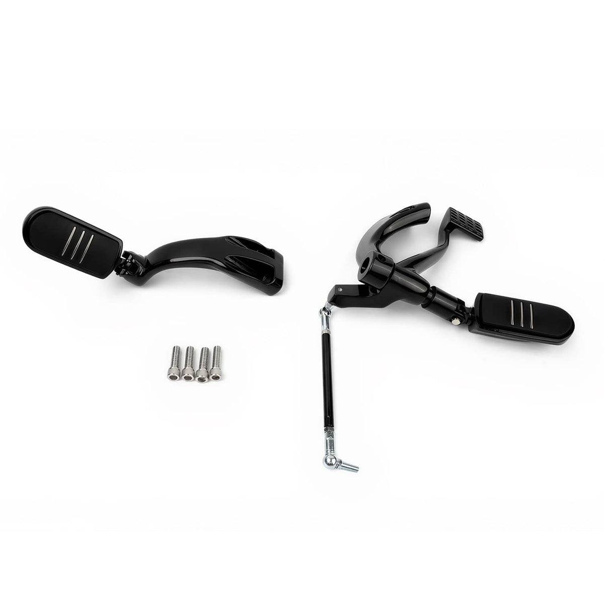 Black mid forward footpeg levers set with mounting rods and hardware bolts