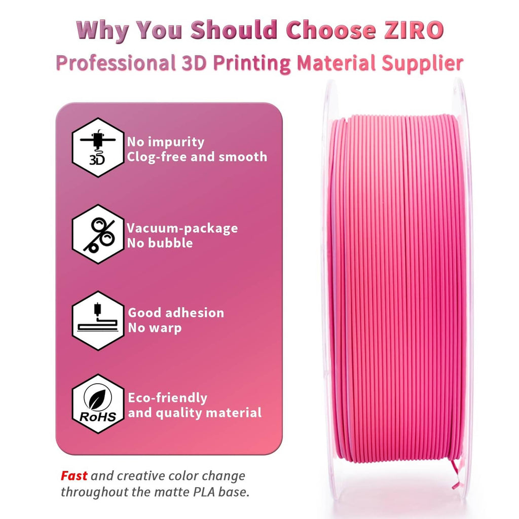 Clear package with pink matte PLA filament coil on a reel, 1.75mm