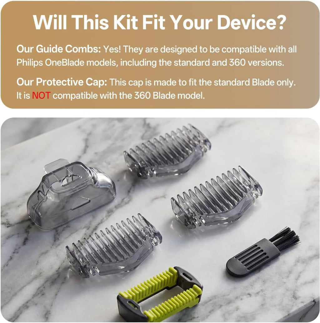 Metal guide guards, lime comb piece, and protective cap with cleaning brush accessories