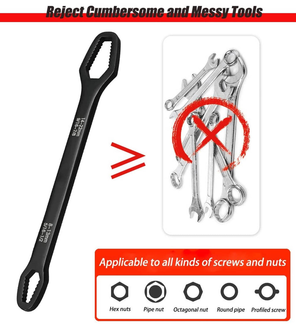 Black adjustable multifunction wrench with hex jaw opening and size measurement markings