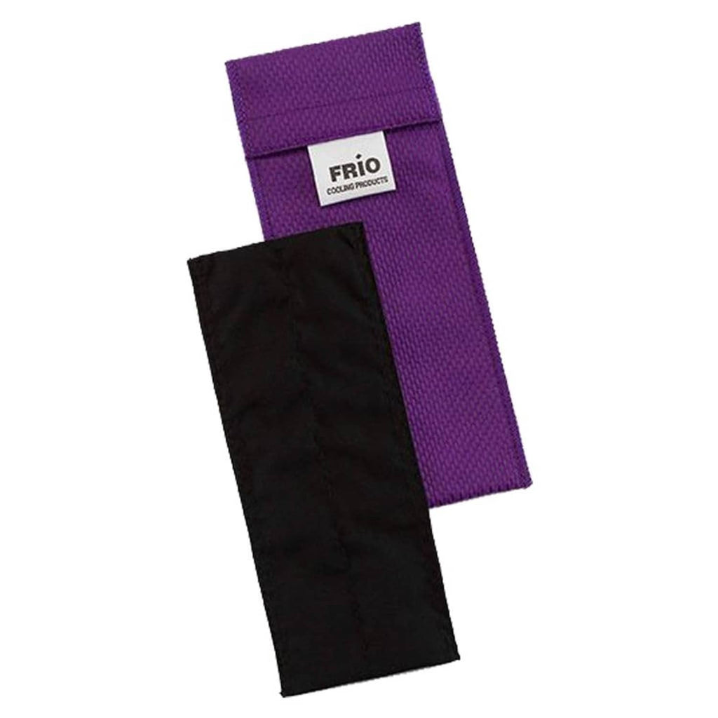 FRIO cooling wallet with purple outer fabric and black inner sleeve, folded design
