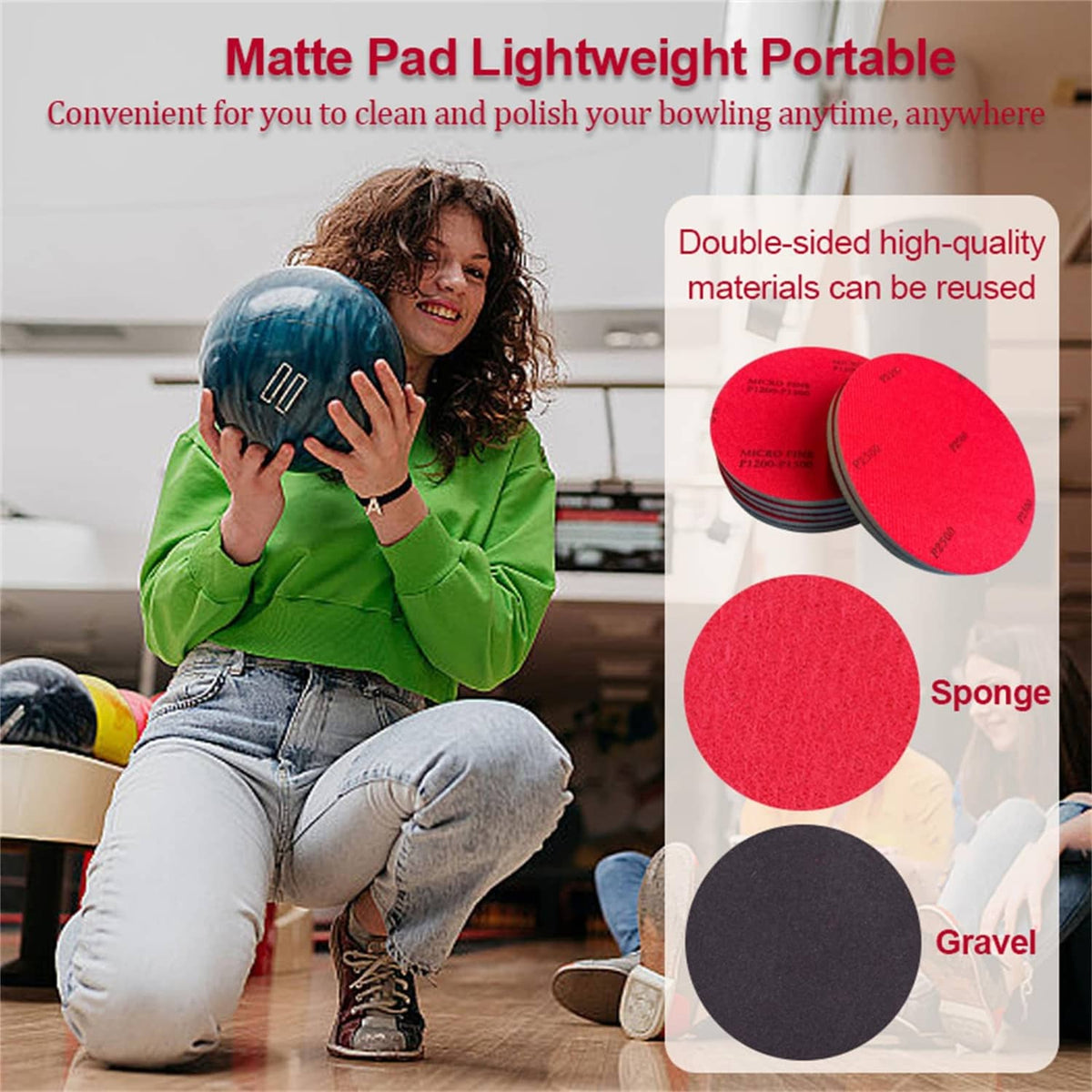 Portable sanding pads, red discs with black backing, double-sided
