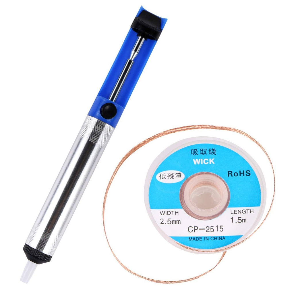 Blue desoldering wick tool with copper solder braid, 2.5mm width