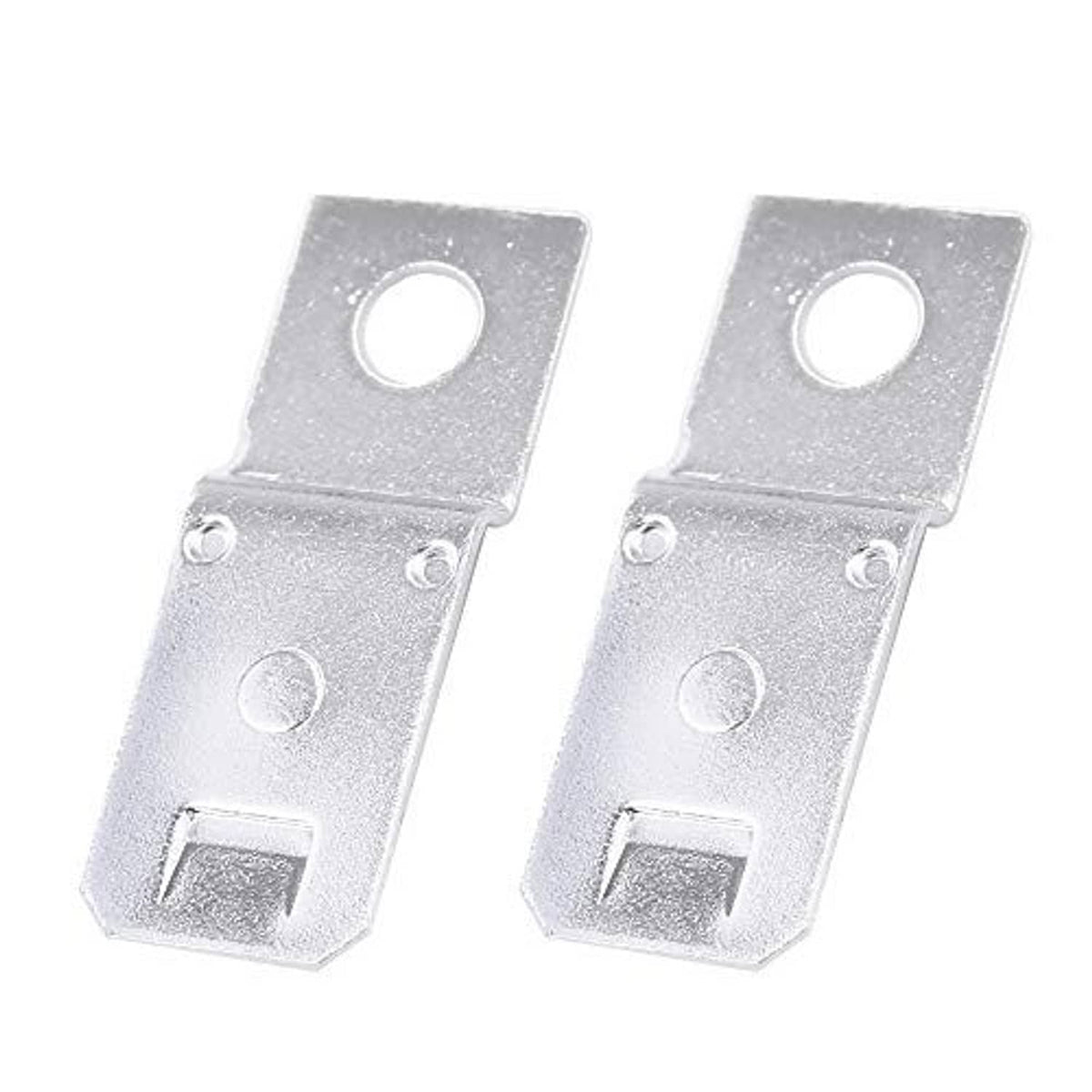 Two silver metal mounting brackets for marine relay, each with screw holes