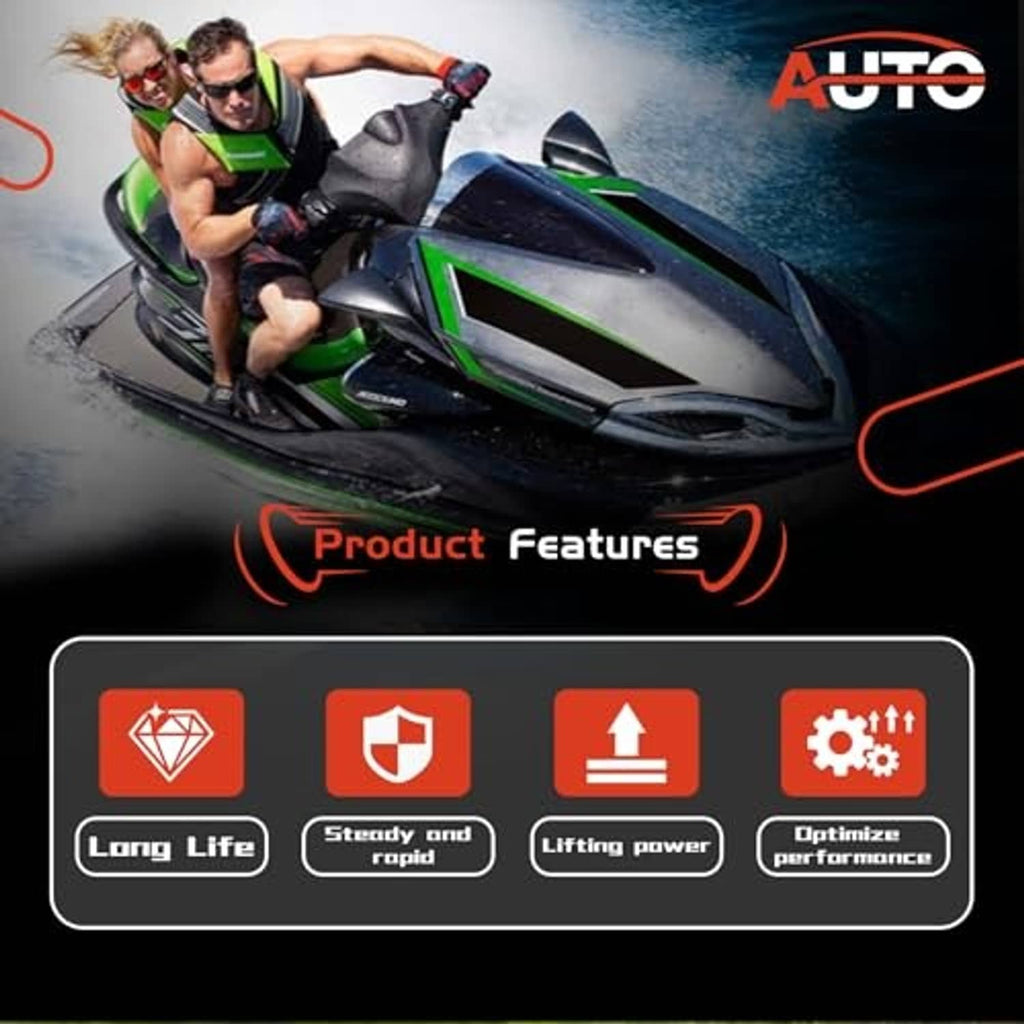 Jet ski on water with product features icons for tilt/trim relay
