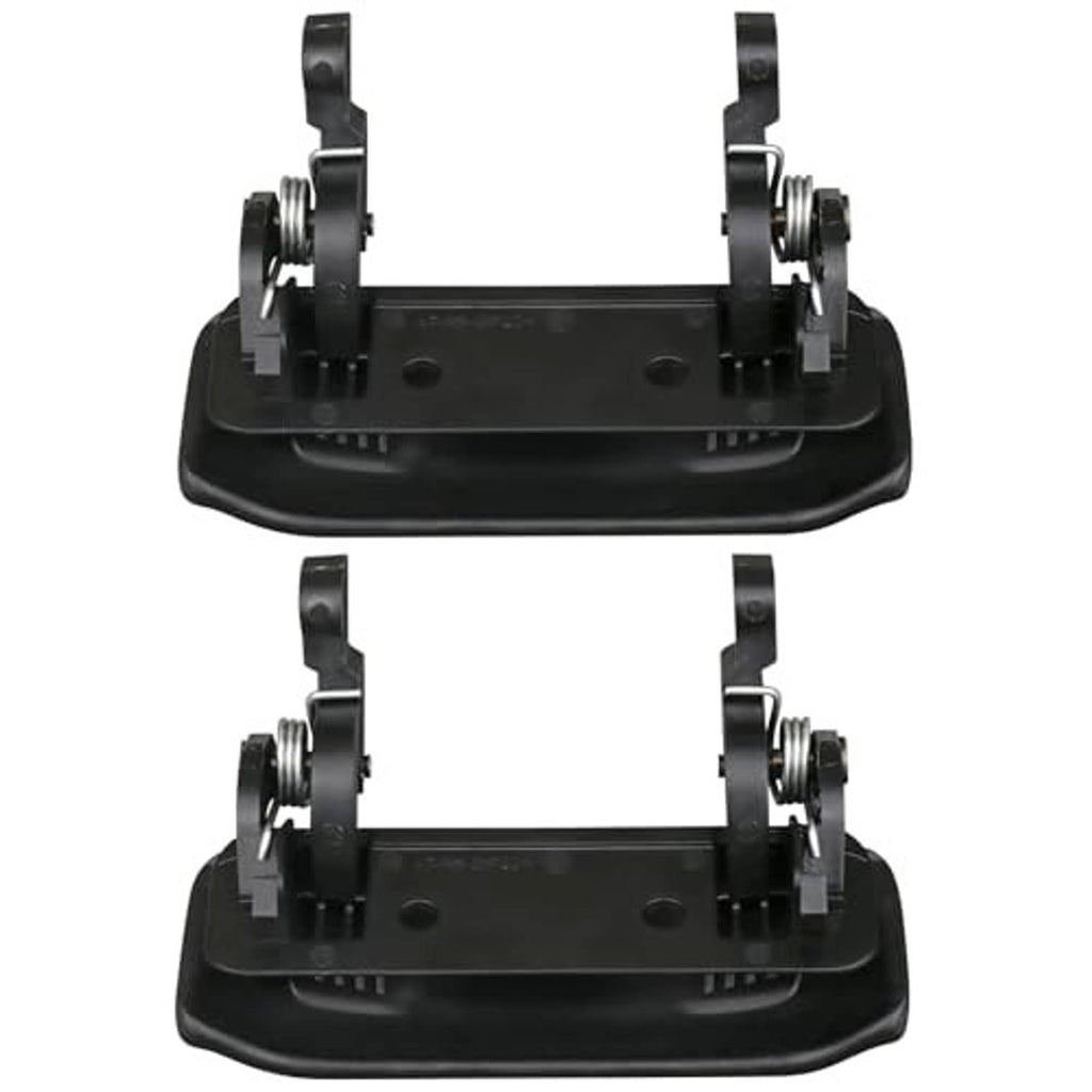 Black plastic exterior door handle bases with spring-loaded mounting hardware