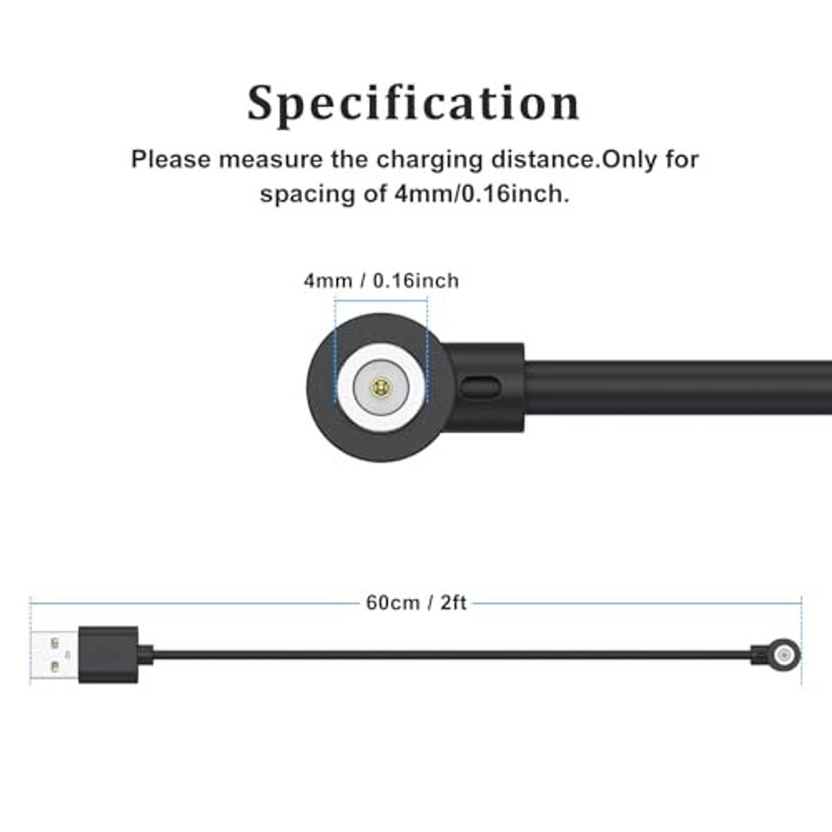 Black smart ring charging cable with magnetic connector and 60 cm length