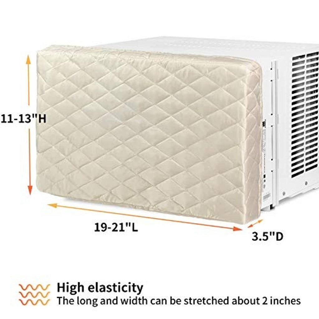 Cream quilted AC cover with size labels 19-21L x 11-13H x 3.5D