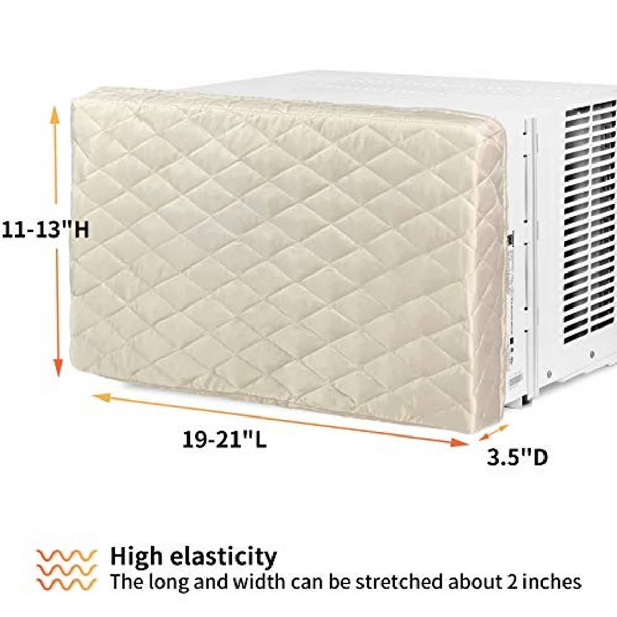 Cream quilted AC cover with size labels 19-21L x 11-13H x 3.5D