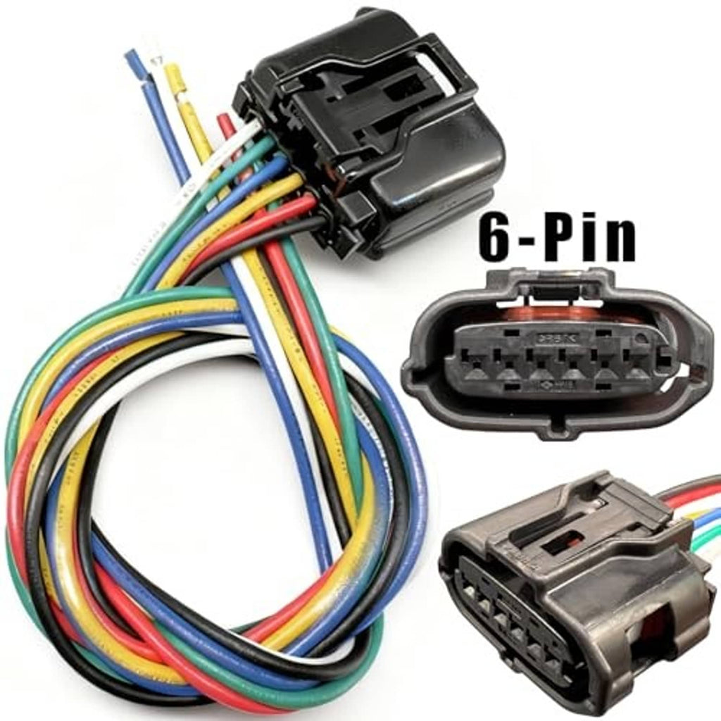 6-pin connector plug set with multicolor wire bundle, black housing, and detached socket
