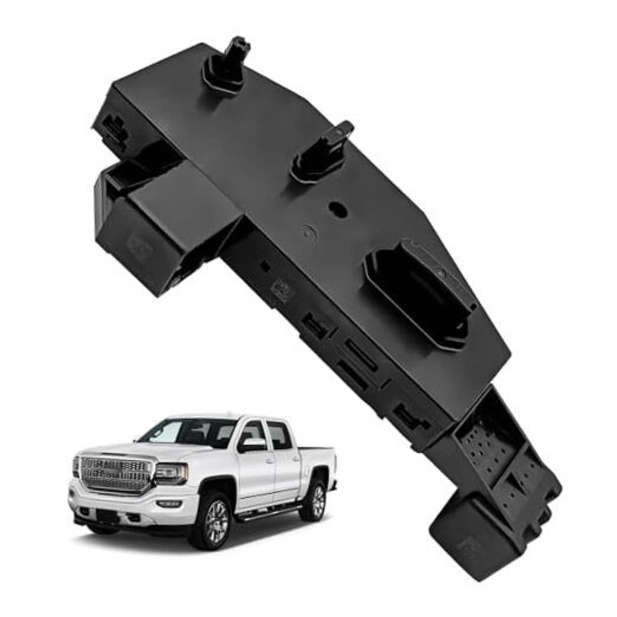 Black power seat adjustment switch with mounting clips and connector tabs