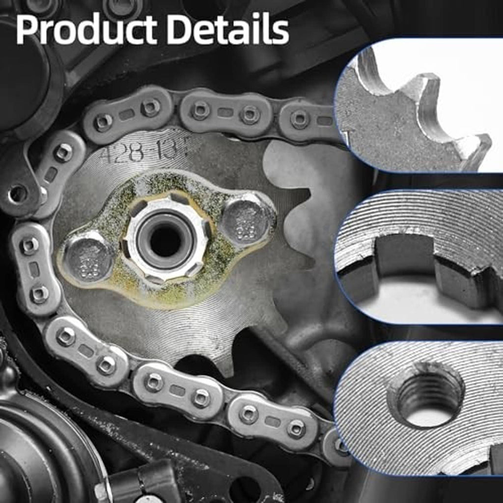 Front engine sprocket kit with chain looped on toothed sprocket and center hub