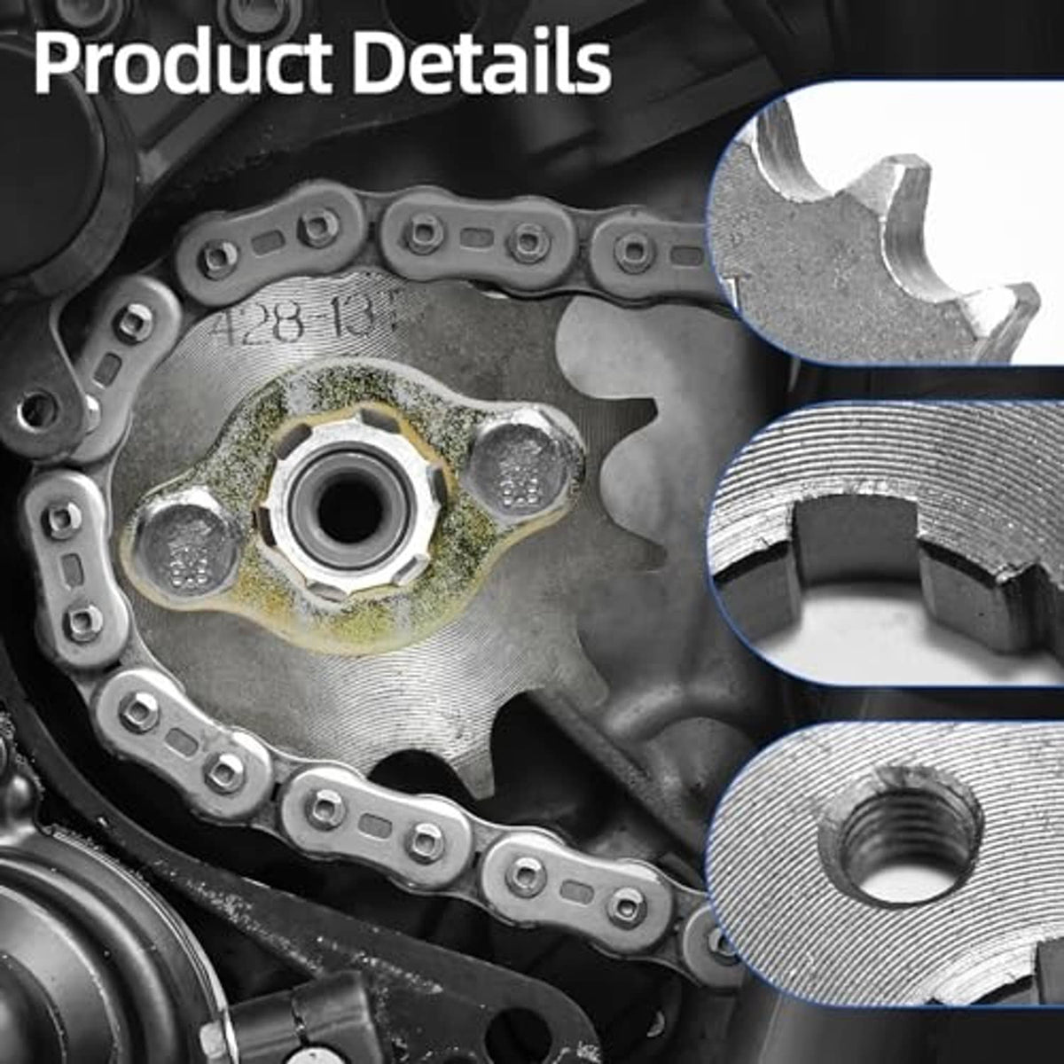 Front engine sprocket kit with chain looped on toothed sprocket and center hub