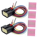 Headlight wiring connector pigtail set with 12-pin plug and multi-color wire leads