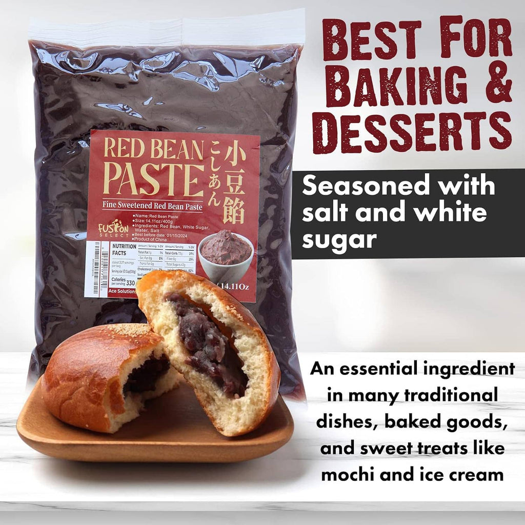 Red bean paste pouch with dark red adzuki filling, sweetened for desserts and baking
