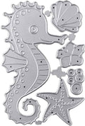 Silver metal seahorse and sea creature die-cut set with starfish and shell shapes