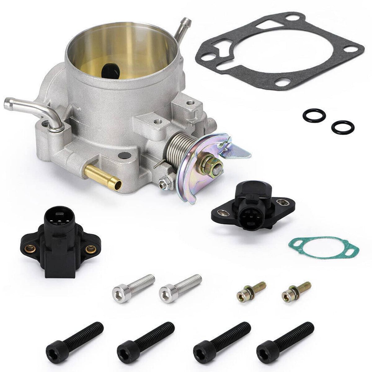 70mm throttle body with TPS and MAP sensors, mounting flange and connector attached